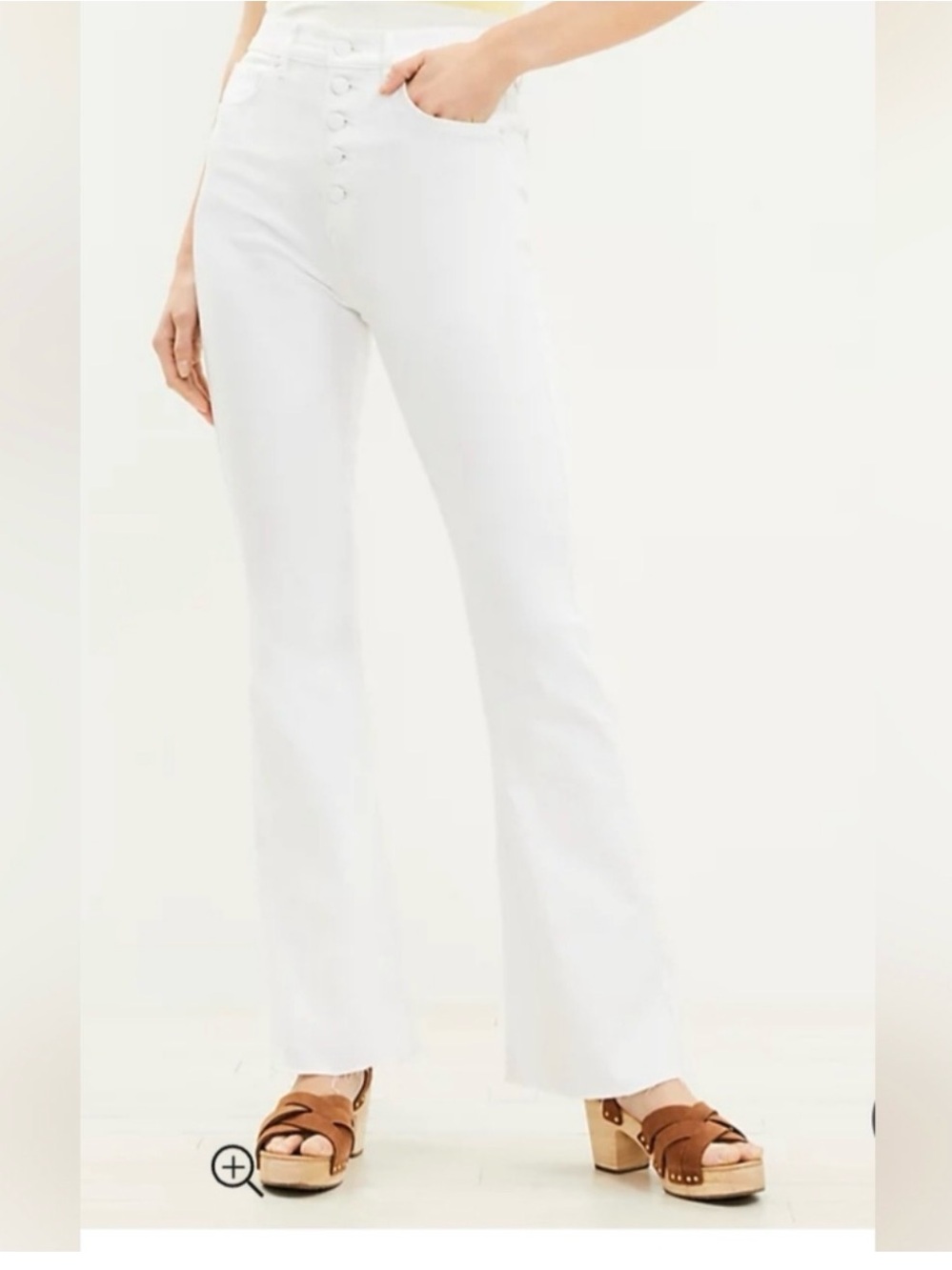 Button Front Fresh Cut High Rise Slim Flare Jeans in White
Color: White 34